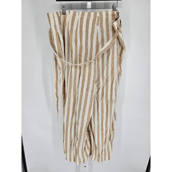 J Crew Womens Sz 18 Linen Blend Wide Leg Pants Tan White Striped Resort Wear - Picture 4 of 7